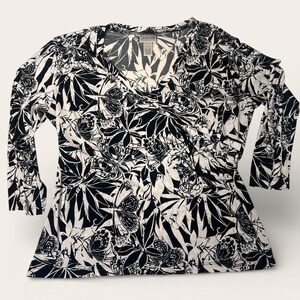 chicos tops size 2 (L 10/12) Tropical Wrap Blouse Stretchy Easy Care Travel Blk